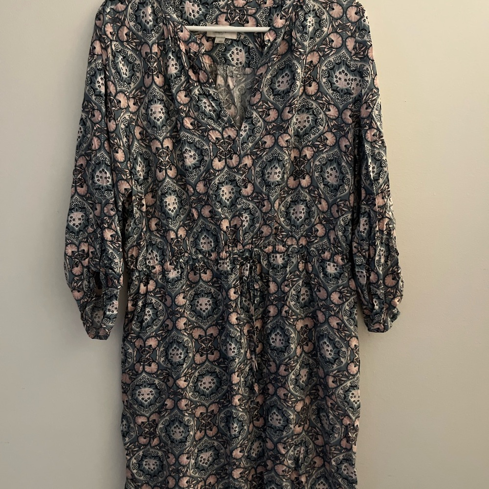 LOFT Long Sleeve Dress with Blue and Pink Floral Pattern